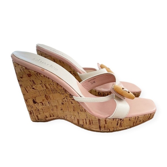 Y2K Charles By Charles David Pink Misty Cork Wedge‎ Sandal - Picture 2 of 11